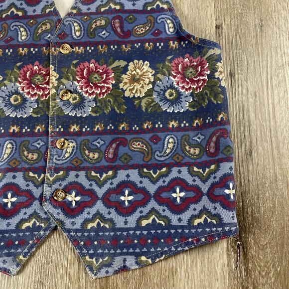 Vintage 70's Vivaldi Jeanswear Floral Paisley Denim Vest Women's M USA Made - Picture 4 of 14
